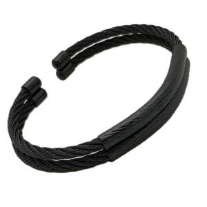Double Bar Stainless Bangle w/Black Accents