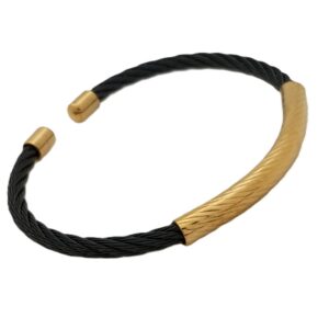 Single Bar Stainless Black Bangle w/Gold Accents