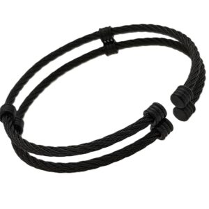 2 Wire Cable Stainless Black Bangle w/Black Accents