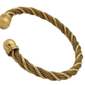 Stainless Gold Cable Dress Bangle w/Gold Colored Ends